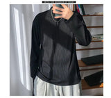 Long Sleeved T-shirt Men Casual Pleated T Shirt Men Japanese Streetwear Loose Ice Silk T Shirt Mens Stand Up Collar Tshirt