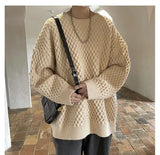 American style trendy men and women retro round neck personalized sweater couple autumn and winter lazy style casual knitted top