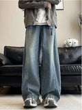American style personality trend men and women straight leg spring and autumn washed jeans couple loose retro casual pants y2k