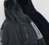 Hip Hop Fleece Fluffy Hooded Jacket Streetwear Harajuku Fuzzy Plush Patchwork Zipper Thick Warm Coats Fashion Loose Jacket