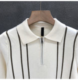 Men's Jersey Luxury Polo Neck Zipper Knit Sweater Casual Fashion Solid Color Long Sleeve Pullover Premium Quality Knitwear M-3XL