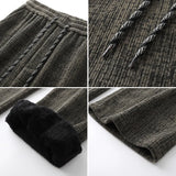 Winter Korean Men's Fleece Warm Casual Wide Leg Pants Trendy Straight Long Pants Elastic Waist Sweatpants Thermal Trousers