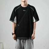 Trendy Short Sleeved T-shirt Men's Simple Summer Cotton Half Sleeved Top Japanese Patchwork Sports Casual T-shirt Fitness Design