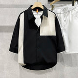 Summer Thin Spliced short-sleeved Shirt Men's Casual Fashionable New Half-sleeved Ice Silk Shirt Jacket 2025 Aesthetic Urban