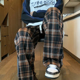 Autumn Classic Men's Plaid Pants Fashion Casual Long Straight Trousers Drawstring Wide Leg Check Pant