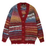 Winter Irregular Knitted Sweaters Man Loose Stripe Cardigan Color Block  Oversized Sweater Woman Y2K Harajuku Knit Coats Tops