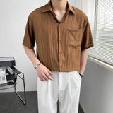 New Luxury Business Men Shirts Leisure Solid Color Short Sleeve Korean Popular Men's Clothing High Quality Cardigan Tops Summer