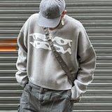 New American Trendy Men Sweater High Street Graffiti Printed Knit O Neck Long Sleeve Pullover Casual Loose High Street Knitwear