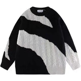 Korean style autumn and winter men and women trend splicing round neck sweater for couples loose retro Harajuku knitted top y2k