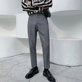 Spring Summer Fashion Mens Suit Trousers Casual Solid Color Pleated Pencil Pants For Men Trendy Slim Fit Straight Trousers