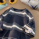 M-3XL Vintage T-shirts Men Striped Y2k Tops Baggy Round Neck Korean Fashion Couple Clothes Teens Chic Handsome Camisetas Summer
