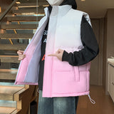Men Thick Cotton Sleeveless Vest Gradient New Men's Vest Autumn and Winter Warm Men's Clothing Windproof Outdoor Sportswear