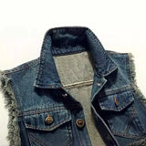 Spring Summmer New Mens Denim Vest Ripped Jean Jacket Coats Waistcoat Men Sleeveless Jacket Male Tank S-Xxl