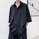 Summer Short Sleeved Shirt Men Fashion Society Mens Black Dress Shirt Korean Loose Ice Silk Shirts Mens Oversized White Shirt
