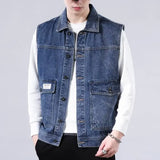Spring Vintage Design Mens Denim Vest Male Retro Sleeveless Jackets Men Ripped Hole Button Jean Waistcoats Clothing 4XL