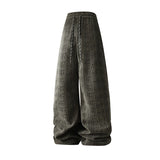 Winter Korean Men's Fleece Warm Casual Wide Leg Pants Trendy Straight Long Pants Elastic Waist Sweatpants Thermal Trousers