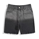 Summer Gradient Denim Shorts Men's Fashion Retro Denim Shorts Mens Streetwear Korean Loose Hip-hop Straight Denim Shorts Men