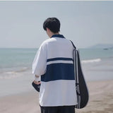 Men's Japanese Retro Polo Shirt Short Sleeved T-shirt Summer Thin Style College Style Casual Lapel Five Quarter Sleeved Top