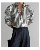 New Naples Business Men Shirts Light Luxury Textured Lapel Striped Long Sleeve Cardigan Leisure Premium Commuter Blouse M-2XL