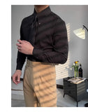 New Italy Business Men Shirts Light Luxury Textured Peaked Lapel Striped Long Sleeve Cardigan Leisure High Quality Blouse M-2XL