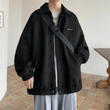 New Vintage Lapel Suede Bomber Jackets For Men Spring Casual Loose Zipper Cargo Jacket Hip Hop Fashion Y2K Cardigan Coats