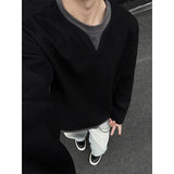 Spring Long Sleeved T-shirt Men Fashion Gray Black Checkered T Shirt Men Streetwear Korean Loose Round Neck T Shirt Mens Top