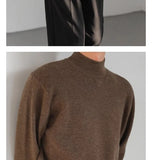 Korean Fashion Men Sweater Light Luxury Trendy Mock Neck Knitted Solid Color Pullover Premium Quality Long Sleeve Basic Knitwear