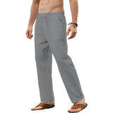 Men's Cotton Linen Pants Basic Versatile Fashion Loose Pants Male Breathable Solid Casual Drawstring Jogger Yoga Baggy Trousers