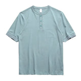 Three Needle American Retro Heavy T-shirt Men's Amikaji Pure Cotton Tube Weaving T-shirt Henry Collar Unisex Short Sleeved Shirt