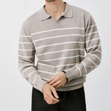 British Retro Patchwork Men Polo Sweater Luxury Trendy V Neck Knit Solid Color Pullovers Leisure Slim Long Sleeve Knitwear M-3XL