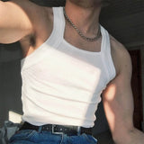 Men Tank Tops Mesh Hollow Out Solid V Neck Sleeveless Streetwear Male Vests Transparent Summer Fashion Men Clothing
