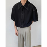 Summer Short Sleeved Shirt Men Fashion Society Mens Black Formal Dress Shirt Korean Loose Casual Shirt Mens Grey Formal Shirts