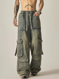 New High Street Summer Retro Washed Straight Tube Workwear Jeans Pockets for Men and Women Casual Loose American Pants y2k