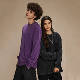 Spring New Trendy Batik Wash Long Sleeve T-shirt Men's Wear Round Collar Pullover Couple Top Vintage Tees Solid Color