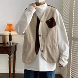 Japanese Trendy Couple Loose Jacket Retro Interface Bag Work Vest Sleeveless V-neck Vest Handsome Cardigan Aesthetic Urban Chic