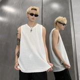 Men Ice Silk Hellow Sleeveless TShirts O-Neck Vest Summer Male Loose Casual Tank Tops Fashion Oversized Singlets Male Clothing