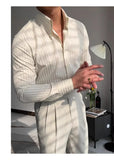 New Italy Business Men Shirts Light Luxury Textured Peaked Lapel Striped Long Sleeve Cardigan Leisure High Quality Blouse M-2XL