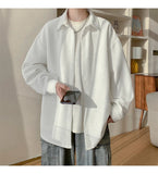 White Long Sleeved Shirt Men Fashion Black Casual Shirt Men Streetwear Korean Loose Pleated Shirt Mens Ice Silk Shirts M-3XL