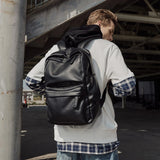 Classics Black Fashion Men PU Leather 15.6inch Laptop Backpack Waterproof Casual Travel Teen Boy School Bags Large Bookbag Male