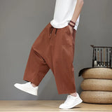 Chinese Style Men Solid Color Harem Pants Fashion Oversized Wide Leg Pants Women Casual Loose Crotch Hip-Hop Trousers