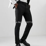 Suit Pants with Side Satin Stripe 1 Piece Slim Fit Formal Male Black Trousers Official Business Fashion for Wedding Prom