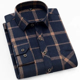 100% Cotton Flannel Men's Plaid Shirt Slim Fit Spring Autumn Male Brand Casual Long Sleeved Shirts Soft Comfortable 4XL