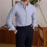 New Naples Business Men Shirts Light Luxury Textured Lapel Striped Long Sleeve Cardigan Leisure Premium Commuter Blouse M-3XL