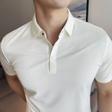 Men Polo Shirt Summer New Ice Silk Lightweight traceless Solid Casual Elastic Slim Fit Short Sleeved T-shirt Men Clothing
