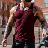 Vest Large Size Men's Sleeveless Summer Knitted Vertical Stripe Fitness Sports Leisure Slim Men's Vest Men's L-Line Vest Men's