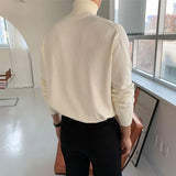 New Korean Fashion Men Sweater Light Luxury Trendy Turtleneck Knit Solid Color Pullover Leisure Retro Long Sleeve Basic Knitwear