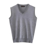 Autumn Winter Middle Aged Men Simple Classic Business Casual Sweater Vest Man V Neck Sleeveless Loose Pullover Knitted Waistcoat