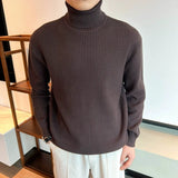 New Korean Retro Men Basic Sweater Luxury Knit Solid Color Turtleneck Long Sleeve Pullover Casual Textured High Quality Knitwear