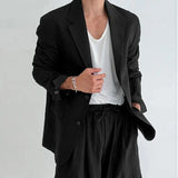 Men Blazer Solid Color Lapel Long Sleeve Streetwear Fashion Button Casual Suits Men Elegant Leisure Thin Coats 5XL