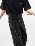 Cyber Y2K Fashion Zipper Split Black Baggy Jeans Pants For Men Clothing Straight Wide Leg Korean Casual Lady Long Trousers